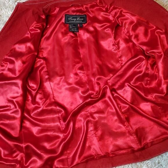 VINTAGE TERRY LEWIS CLASSIC LUXURIES RED LEATHER ZIP-UP JACKET - Picture 4 of 7